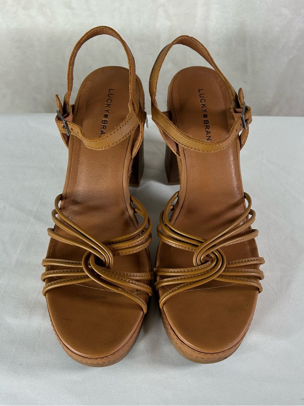 Lucky Brand Tan Strappy Platform Block Heel Sandals - Picture 2 of 5